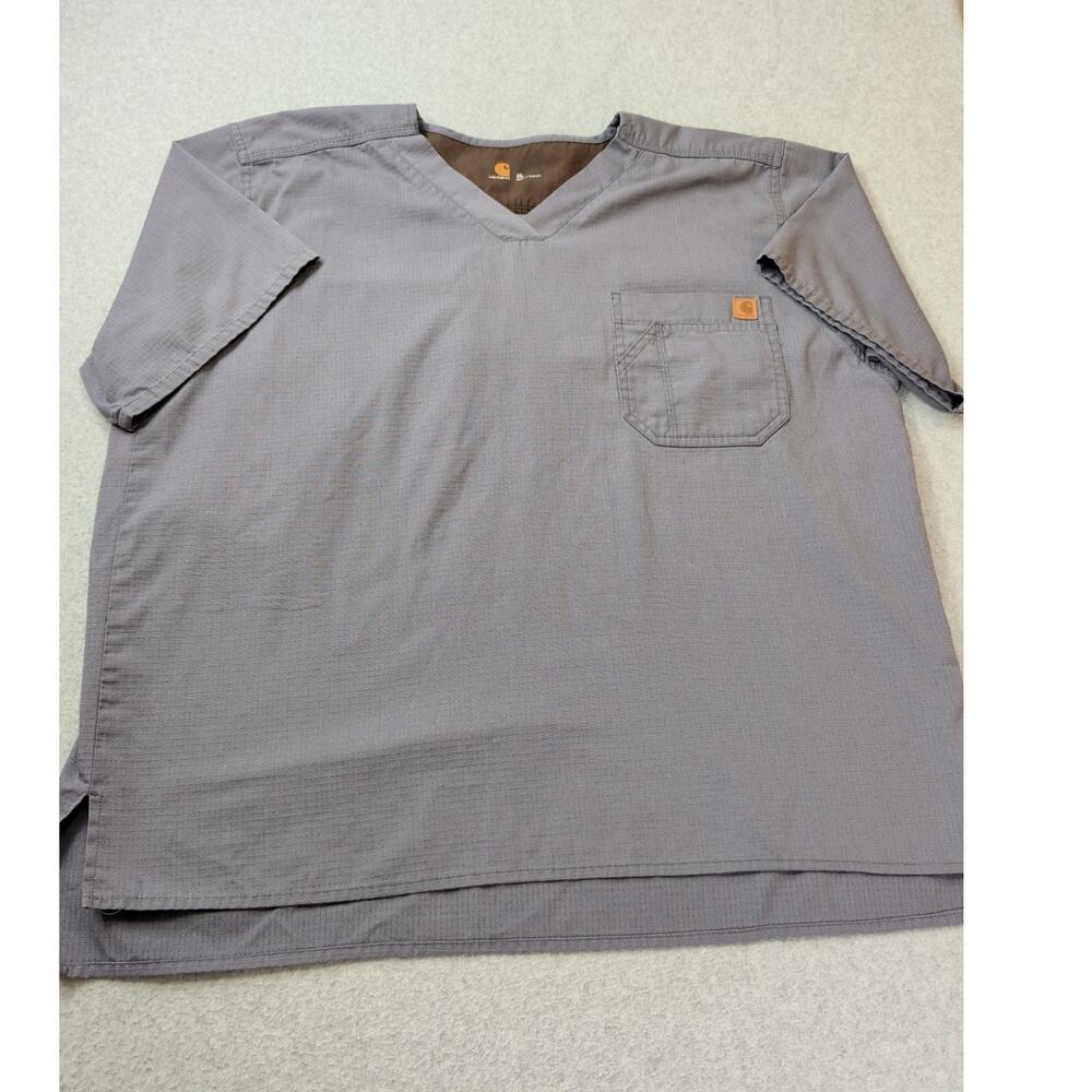 Carhartt Mens Scrub Shirt XL Gray Ripstop Utility Pocket V-Neck Medical Workwear